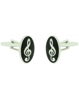Black Oval Treble Clef Cufflinks 