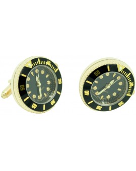 Black Submariner - Gold tone Sports Watch Cufflinks 