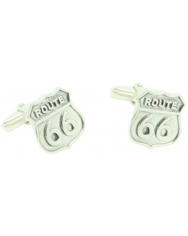 Boutons de manchette de chemise Route 66 en arg
