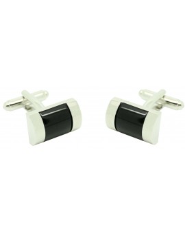 Boutons de manchette pour chemise avec pierre rectangulaire noire plaq
