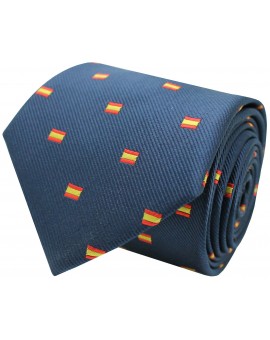 Navy blue Spain rectangular silk flag tie