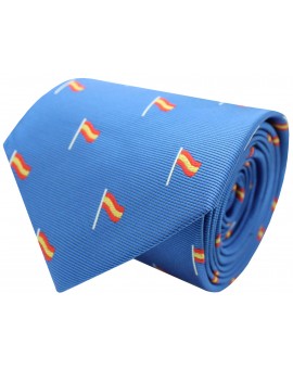 Corbata con bandera España mastil azul claro