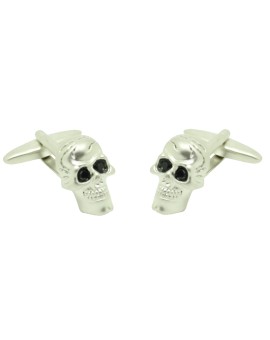 Gemelos para camisa Calavera ojos negros 3D plateada