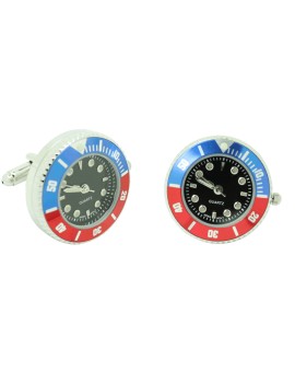 Gemelos para camisa de reloj negro sport con bisel azul y rojo en acero – estilo Pepsi