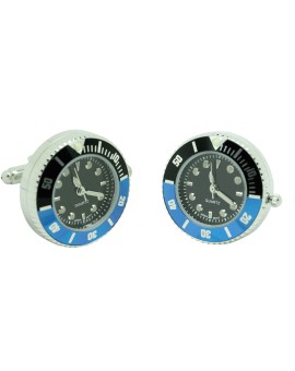 Gemelos para camisa de reloj negro sport con bisel negro y azul en acero – estilo Batman