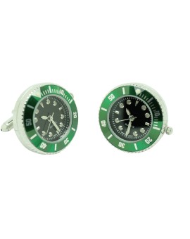 Gemelos para camisa de reloj negro sport con bisel verde en acero – estilo Starbucks