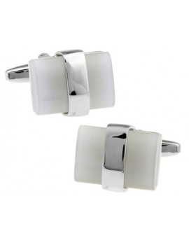 Silver Wrapped White Catseye Cufflinks 