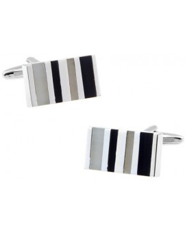 Black and Grey Striped Rectangle Cufflinks 