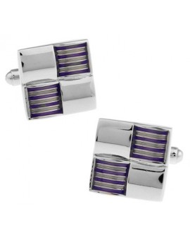  Silver and Purple Ribbed Checker Cufflinks