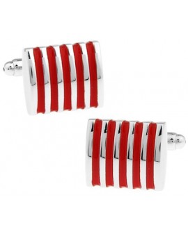 Silver and Red Striped Square Cufflinks