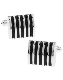 Silver and Black Striped Square Cufflinks 