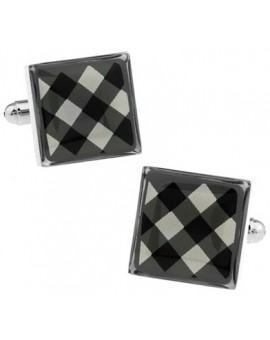 Black and White Onyx Square Tartan Cufflinks 