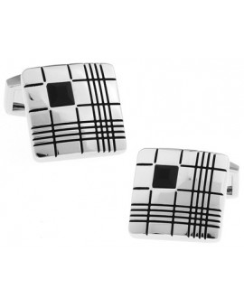 Black Crystal Ribbed Square Cufflinks 