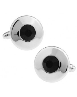 Black Crystal Round Cufflinks 