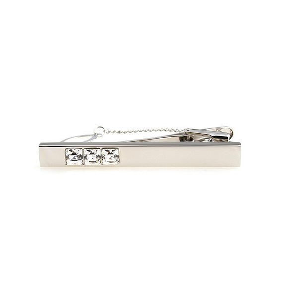 White Crystal Row Tie Bar 