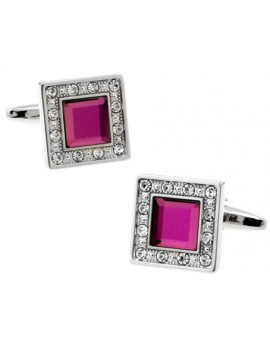 Fuchsia Crystal in White Crystal Frame Cufflinks 