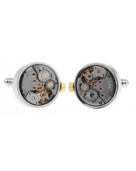 Round Silver and Gold Watch Movement Cufflinks