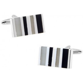 Black and Grey Striped Rectangle Cufflinks