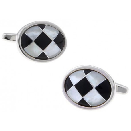 Onyx and Mother of Pearl Checker Oval Cufflinks