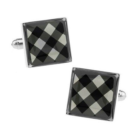 Black and White Onyx Square Tartan Cufflinks