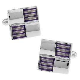 Silver and Purple Ribbed Checker Cufflinks 