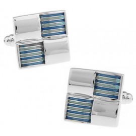 Silver and Blue Ribbed Checker Cufflinks