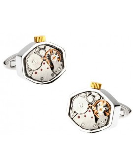 Octagon Silver Watch Movement Cufflinks 