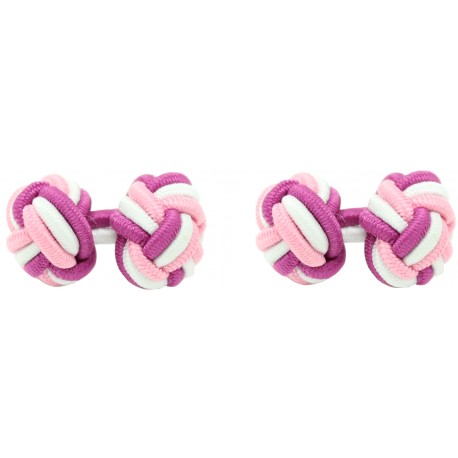 Fuchsia, White and Pink Silk Knot Cufflinks