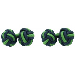 Navy Blue and Grass Green Silk Knot Cufflinks