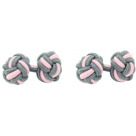 Grey and Light Pink Silk Knot Cufflinks 