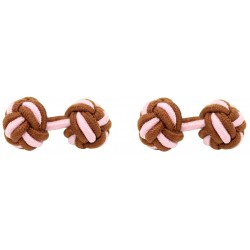 Brown and Light Pink Silk Knot Cufflinks 