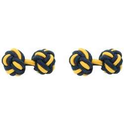 Navy Blue and Dark Yellow Silk Knot Cufflinks 