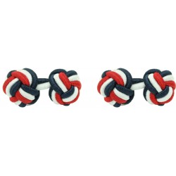Navy Blue, White and Red Silk Knot Cufflinks 