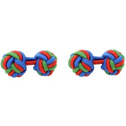 Cobalt Blue, Red and Green Grass Silk Knot Cufflinks 