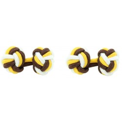 Brown, Dark Yellow and White Silk Knot Cufflinks