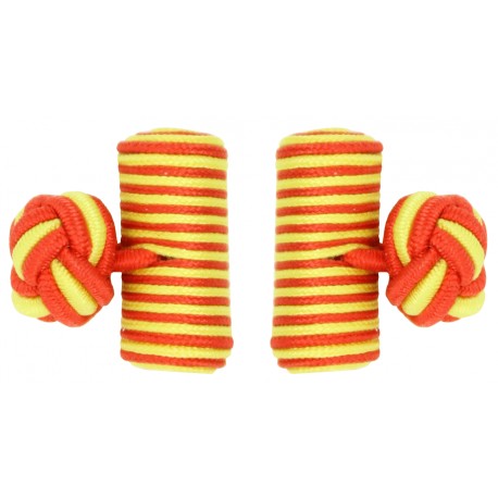 Red and Yellow Silk Barrel Knot Cufflinks 