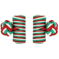 Green, White and Deep Red Silk Barrel Knot Cufflinks