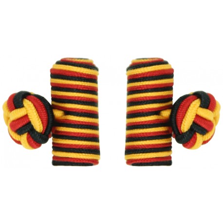 Black, Deep Red and Dark Yellow Silk Barrel Knot Cufflinks