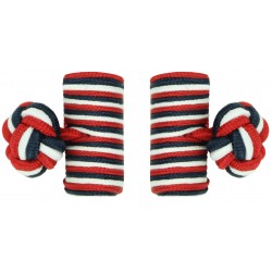 Navy Blue, White and Deep Red Silk Barrel Knot Cufflinks
