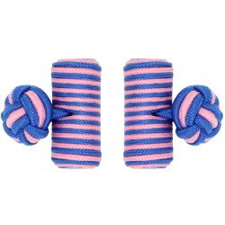 Cobalt Blue and Pink Silk Barrel Knot Cufflinks
