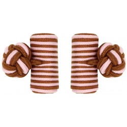 Brown and Light Pink Silk Barrel Knot Cufflinks