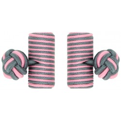 Grey and Pink Silk Barrel Knot Cufflinks