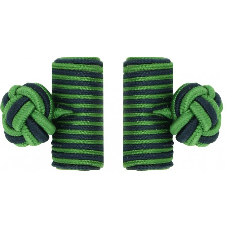 Grass Green and Navy Blue Silk Barrel Knot Cufflinks