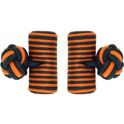 Navy Blue and Orange Silk Barrel Knot Cufflinks