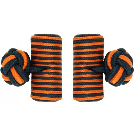 Navy Blue and Orange Silk Barrel Knot Cufflinks