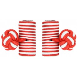 Red and White Silk Barrel Knot Cufflinks