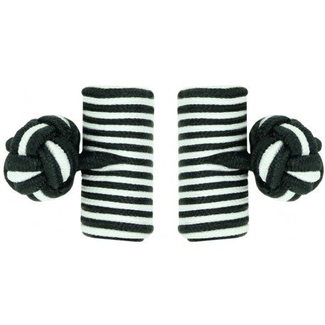 Black and White Silk Barrel Knot Cufflinks 