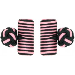 Black and Pink Silk Barrel Knot Cufflinks 