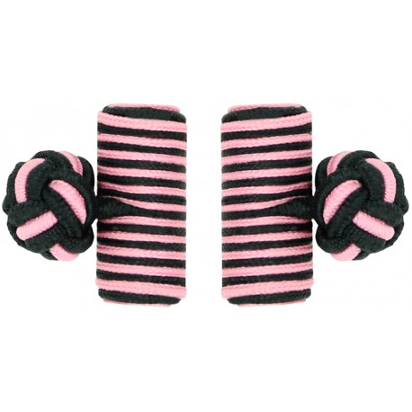 Black and Pink Silk Barrel Knot Cufflinks 