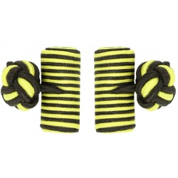 Dark Brown and Yellow Silk Barrel Knot Cufflinks 